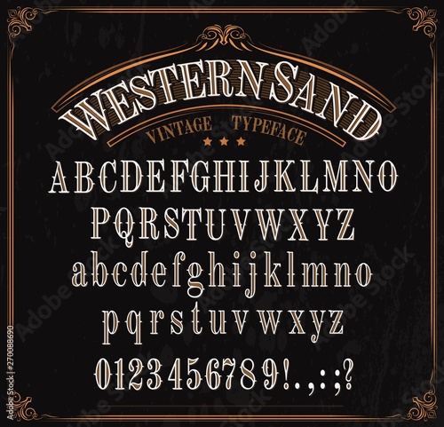 Typeface, western font alphabet, numbers and signs photo