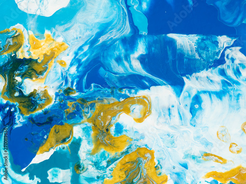 Blue and Gold creative abstract hand painted background, marble texture