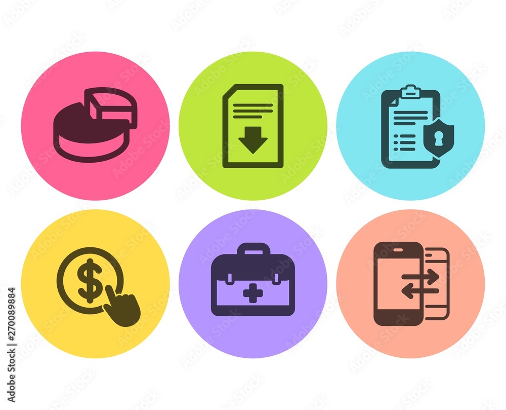 Pie chart, Privacy policy and First aid icons simple set. Buy currency, Download file and Phone communication signs. 3d graph, Checklist. Business set. Flat pie chart icon. Circle button. Vector Pie chart, Privacy policy and First aid icons simple set. Buy currency, Download file and Phone communication signs. 3d graph, Checklist. Business set. Flat pie chart icon. Circle button. Vector