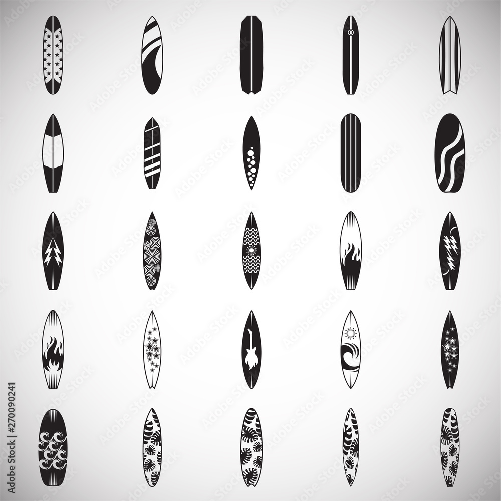 Surfboard icons set on white background for graphic and web design ...