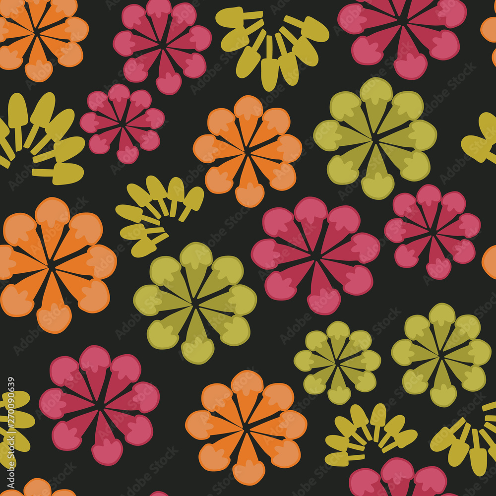 Fototapeta premium Vector black bold floral seamless repeat pattern background
