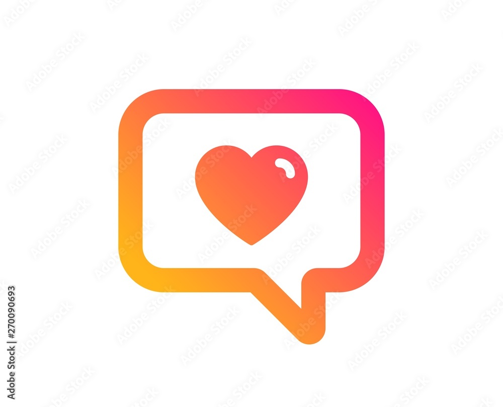 Heart in Speech bubble icon. Love chat symbol. Valentines day communication sign. Classic flat style. Gradient love message icon. Vector