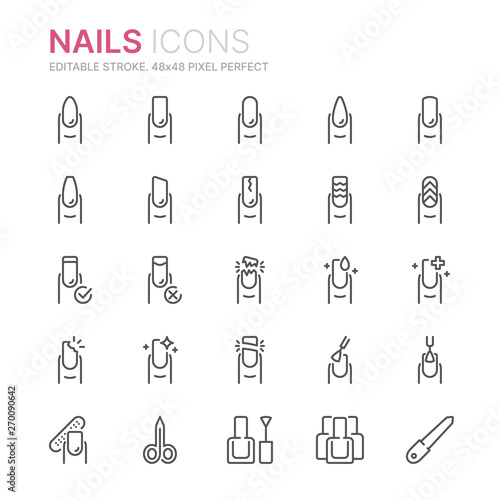 Collection of nails related line icons. 48x48 Pixel Perfect. Editable stroke