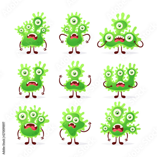 Doodle Cartoon Characters  Green Monsters. Vector Set