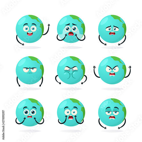Doodle Cartoon Character: Earth. Vector Set