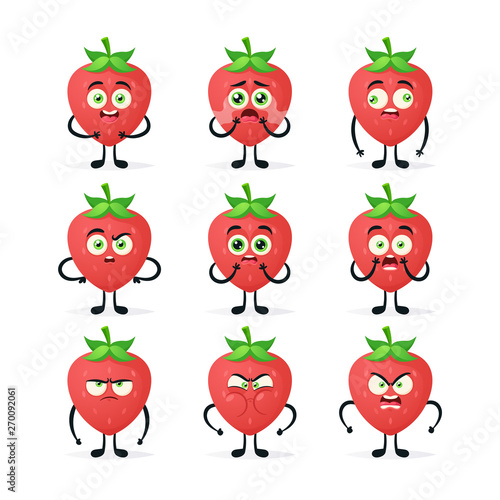 Doodle Cartoon Character: Strawberry. Vector Set