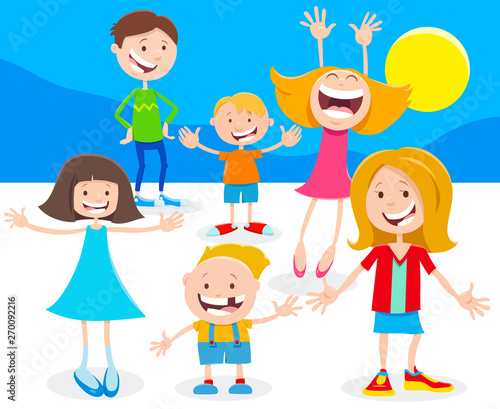 cartoon children and teens characters group