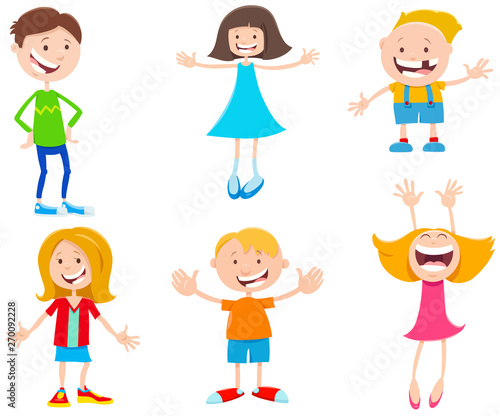 cartoon happy children characters set