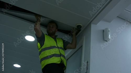 Technicians are installing a wireless cctv camera 