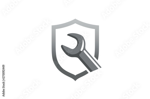 Creative Wrench Shield Logo Design Symbol Vector Illustration