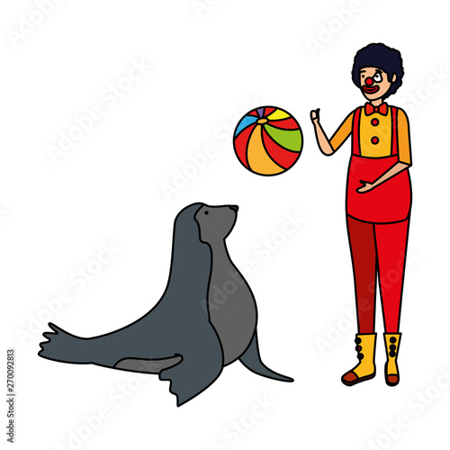 circus clown with marine seal comic characters