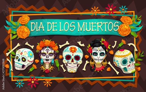 Day of the Dead mexican holiday skulls, skeletons
