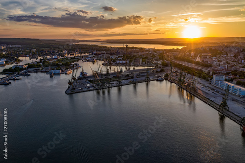 Beauty aerial drone view of the sea port and industrial harbor zone in Varna, Bulgaria © EdVal