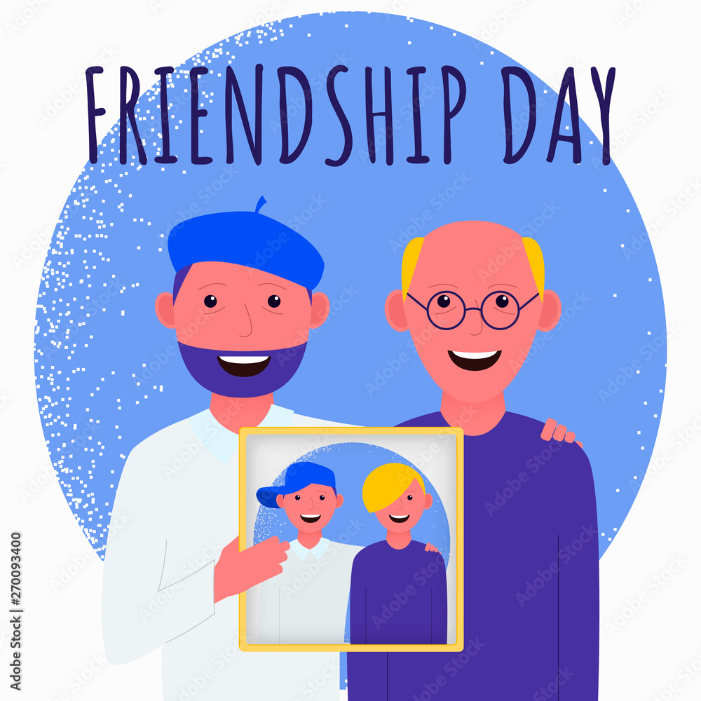 Friends met on the day of friendship and keep photos of their youth. Vector illustration. Friends met on the day of friendship and keep photos of their youth. Vector illustration.