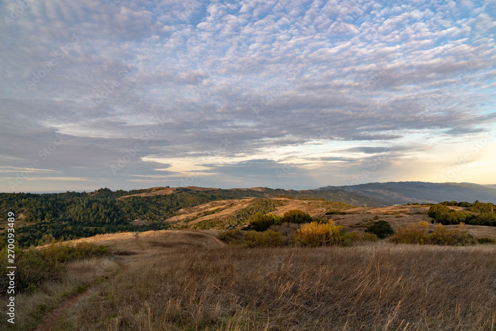 Sunset on silicon valley as seen from the top of Monte Bello open space above Palo Alto, California