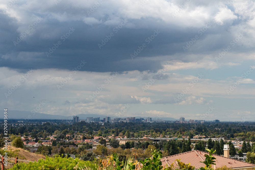 Storm clouds over San Jose, California looking north towards downtown