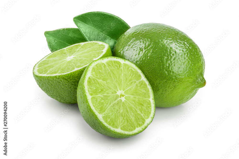 lime with half and leaf isolated on white background lime with half and leaf isolated on white background