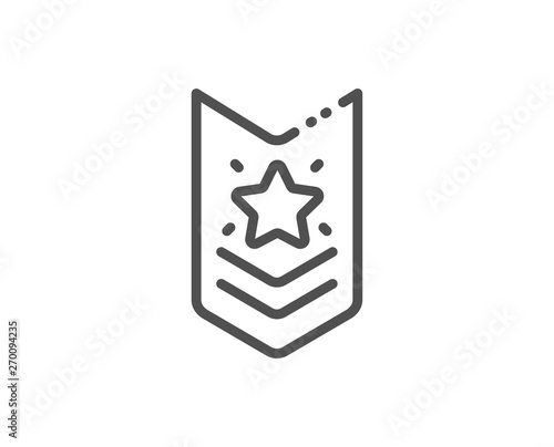 Shoulder strap stars line icon. Star award sign. Best rank symbol. Quality design element. Linear style shoulder strap icon. Editable stroke. Vector
