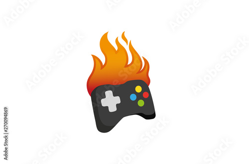 Creative Gamepad Fire Logo Design Illustration
