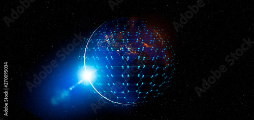 Fototapeta Naklejka Na Ścianę i Meble -  Communication technology for internet business. Global world network and telecommunication on earth cryptocurrency and blockchain and IoT. Elements of this image furnished by NASA
