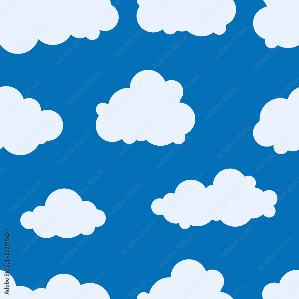 Children seamless pattern of blue clouds, cartoon wallpaper