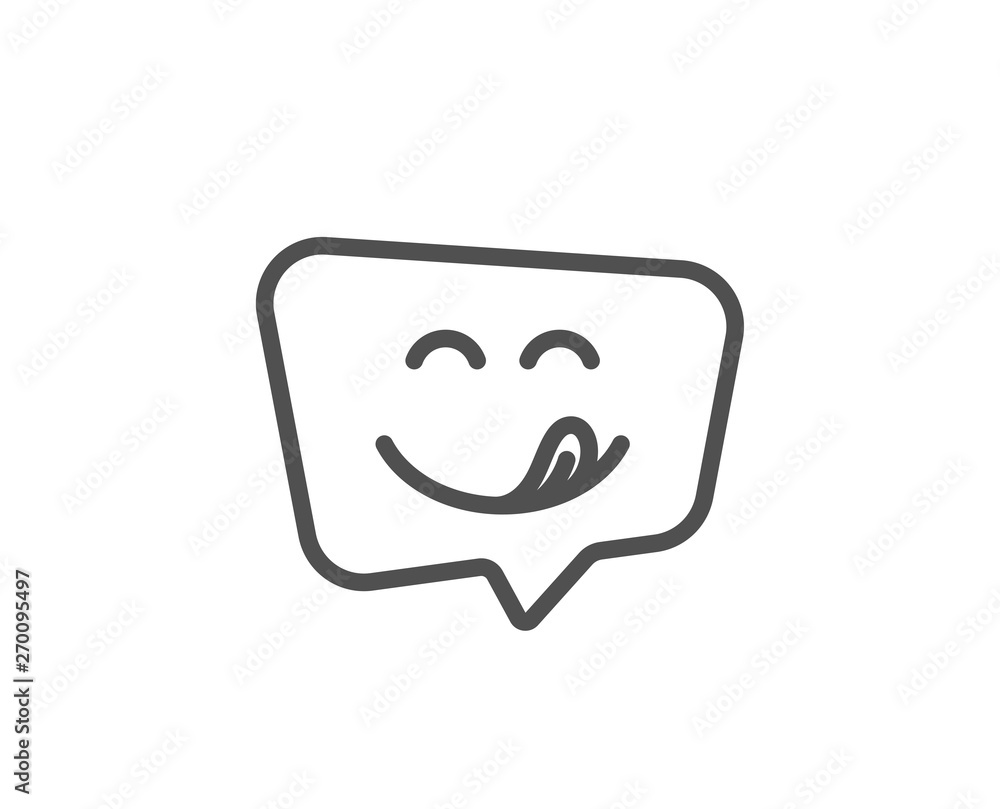 Yummy smile line icon. Emoticon with tongue sign. Speech bubble symbol. Quality design element. Linear style yummy smile icon. Editable stroke. Vector Yummy smile line icon. Emoticon with tongue sign. Speech bubble symbol. Quality design element. Linear style yummy smile icon. Editable stroke. Vector
