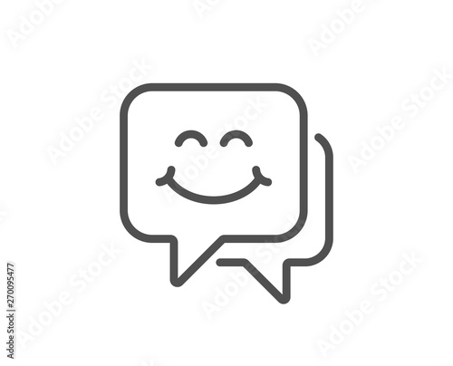 Smile face line icon. Happy emoticon chat sign. Speech bubble symbol. Quality design element. Linear style smile face icon. Editable stroke. Vector