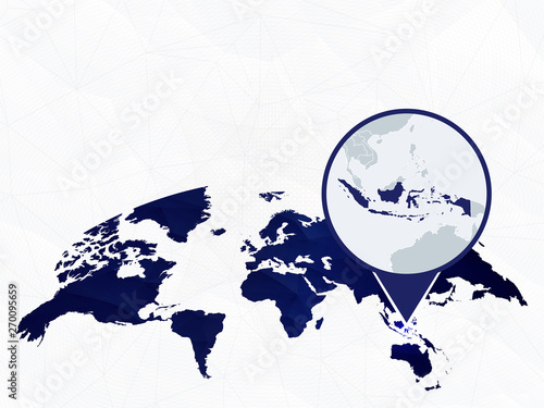 Indonesia detailed map highlighted on blue rounded World Map.