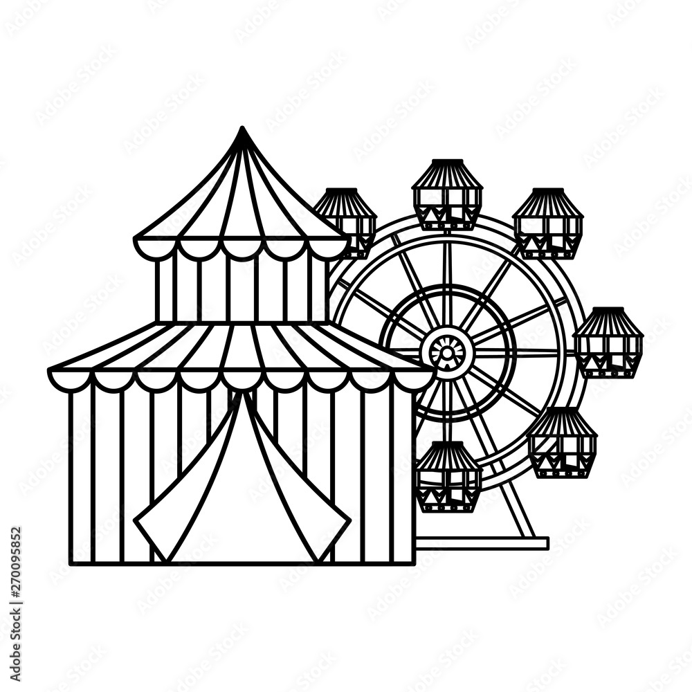 Naklejka premium circus tent carnival with panoramic wheel