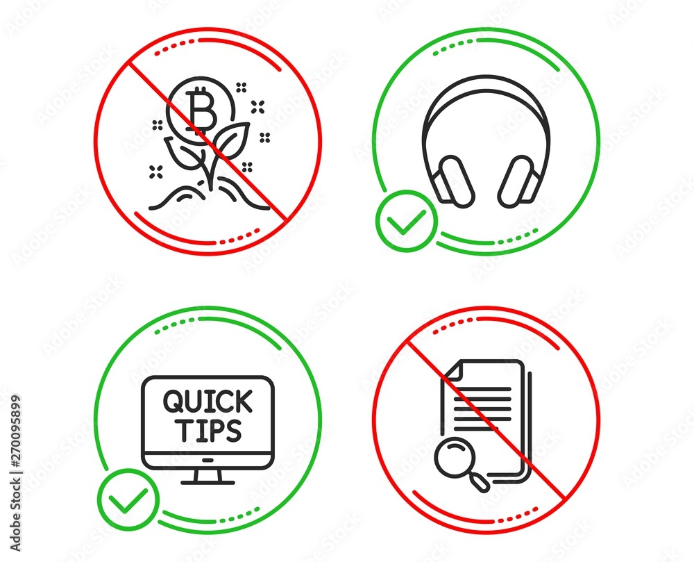 Do or Stop. Headphones, Bitcoin project and Web tutorials icons simple set. Search file sign. Music listening device, Cryptocurrency startup, Quick tips. Find document. Technology set. Vector Do or Stop. Headphones, Bitcoin project and Web tutorials icons simple set. Search file sign. Music listening device, Cryptocurrency startup, Quick tips. Find document. Technology set. Vector