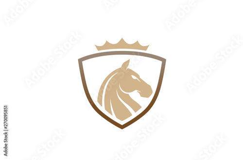 Creative Horse Shield Crown Logo Design Symbol Vector Illustration