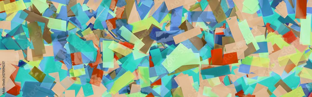 Panoramic shot of paper colorful confetti background