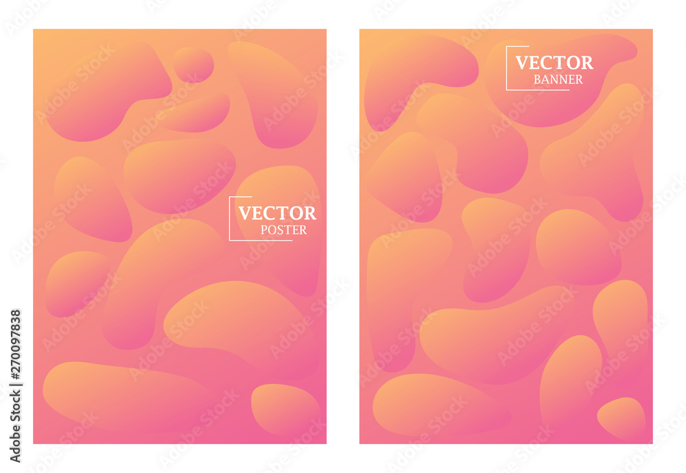 Two dynamic template in pastel colors with gradient effect. Pattern with bubbles. Art can be used for brochure, flyers, packing, cover design.