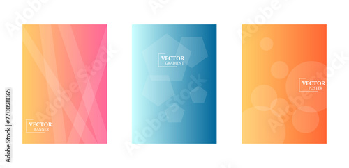 Dynamic background with gradient texture, geometric pattern with polygon, lines, circles. Three template for flyers. Abstract wallpaper for business brochure,  cover design.