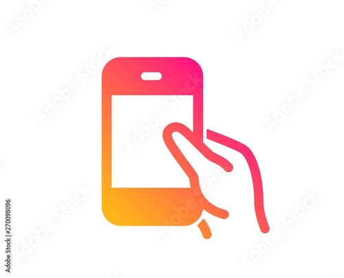 Hold Smartphone icon. Give Cellphone or Phone sign. Ð¡ommunication Mobile device symbol. Classic flat style. Gradient hold Smartphone icon. Vector