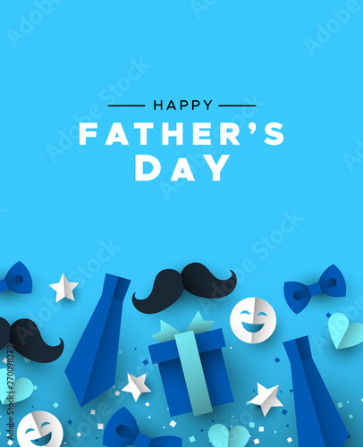 Fathers Day greeting card of blue dad paper icons