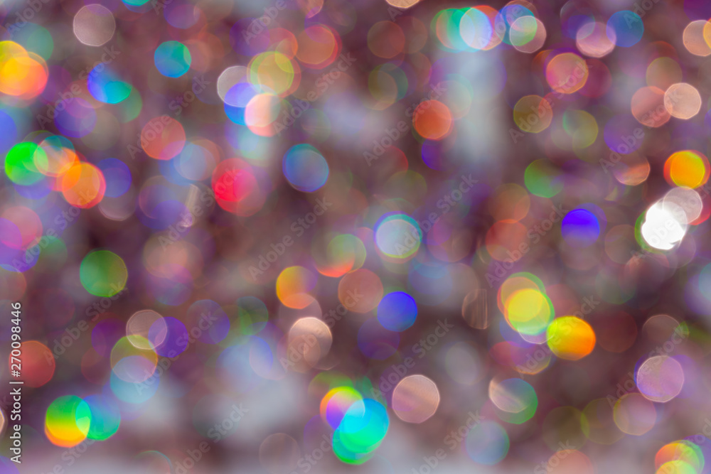 Background of blur colorful texture bokeh for Festival and New year. Game of color. Abstract Christmas backdrop.