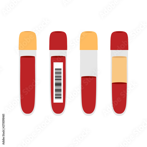 Set, collection of vector cartoon style blood test tubes isolated on white background.