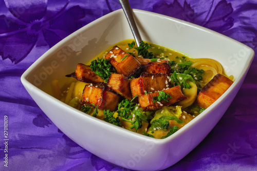 Stewed mushrooms with smoked tofu