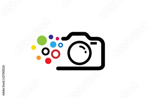 Creative Black Abstract Camera With colorful Pixel Logo Design Symbol Vector Illustration