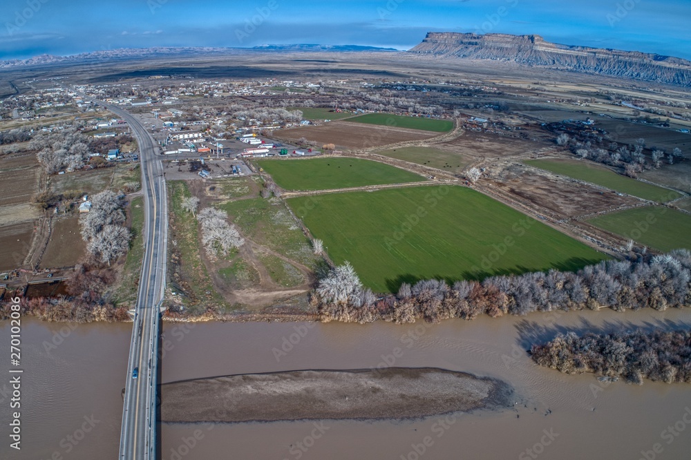 Aerial View of Green River, Utah in the Early Spring