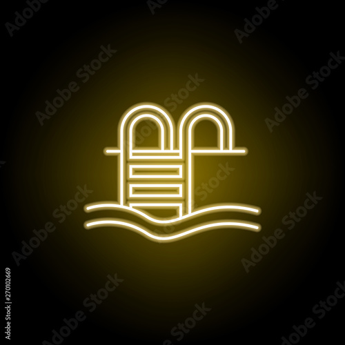 ladder to the pool icon in neon style. Signs and symbols can be used for web, logo, mobile app, UI, UX