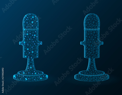 Microphone low poly design, sound recording polygonal vector illustration