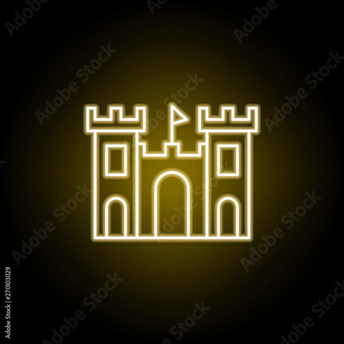 sand castle icon in neon style. Element of travel illustration. Signs and symbols can be used for web, logo, mobile app, UI, UX