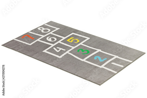 Modern rectangular gray rug with a hopscotch pattern. 3d render