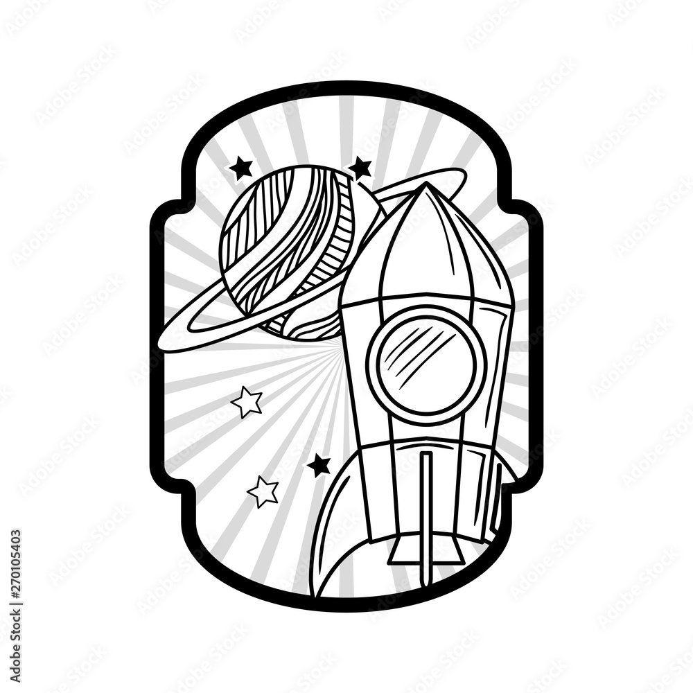 Fototapeta premium frame with rocket taking off and planets