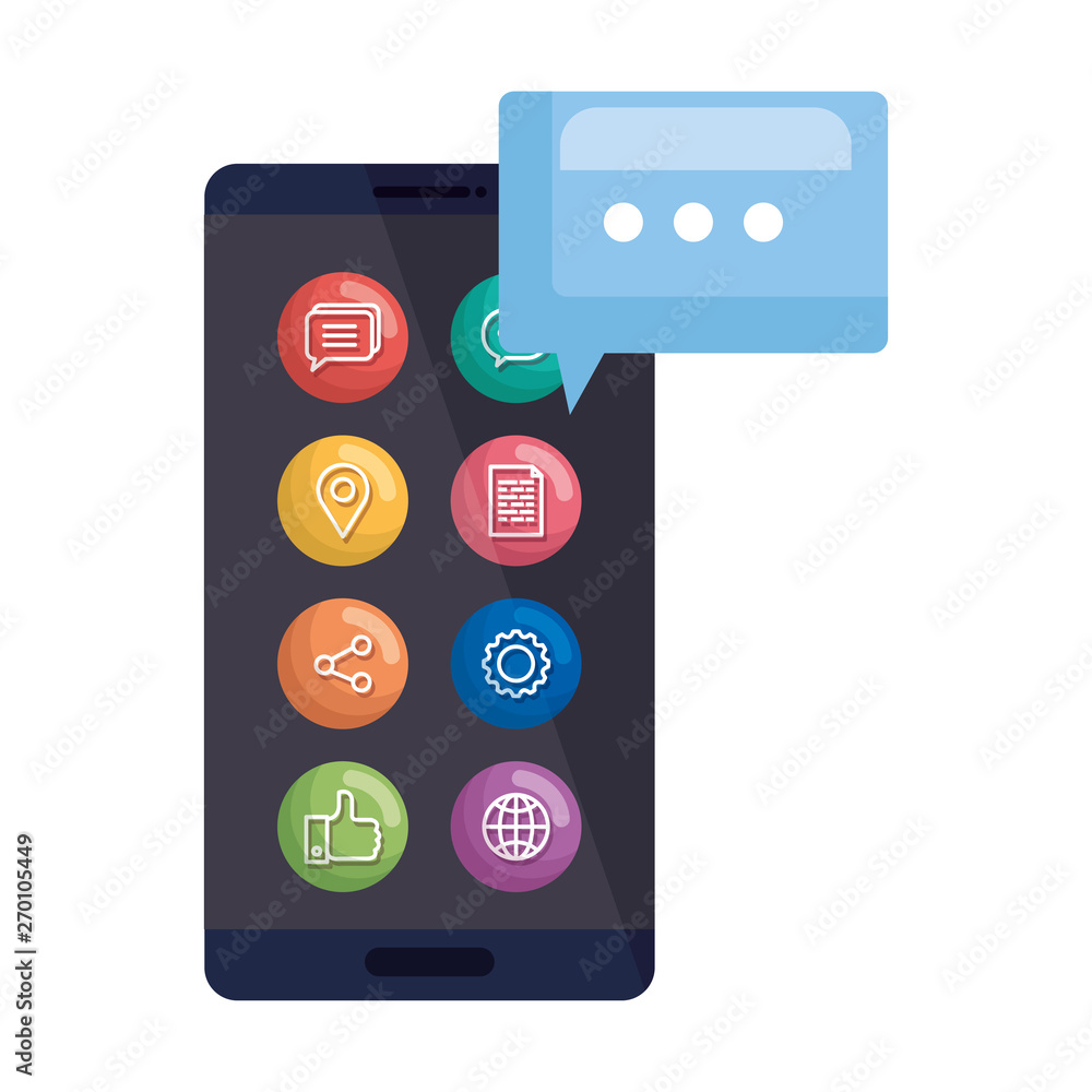 smartphone with speech bubble and social media icons smartphone with speech bubble and social media icons