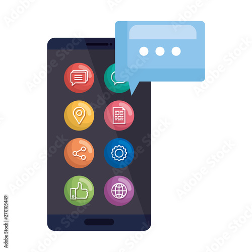 smartphone with speech bubble and social media icons