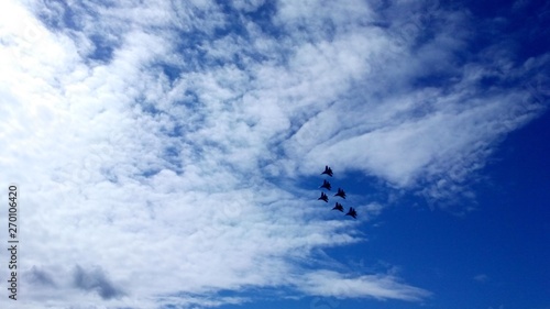 blue sky white cloud flying planes