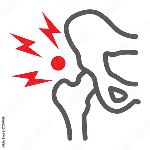 Hip pain line icon, body and injure, hip dysplasia sign, vector graphics, a linear pattern on a white background.